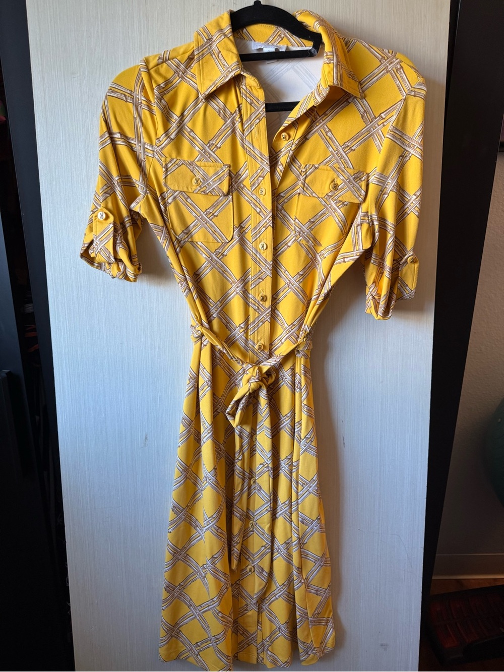Charter Club Yellow Plaid Midi Shirtdress with Tie Waist